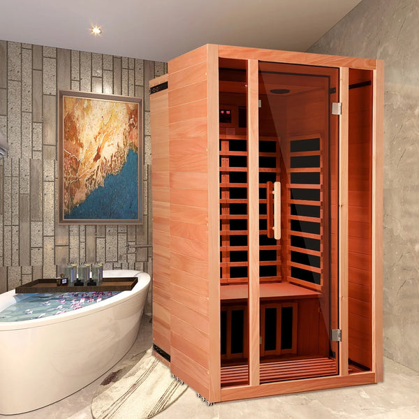 Infrared Sauna Built for Daily Recovery, Extendable Design, Low EMF Carbon Heaters, Hemlock Wood