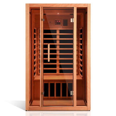 Infrared Sauna Built for Daily Recovery, Extendable Design, Low EMF Carbon Heaters, Hemlock Wood