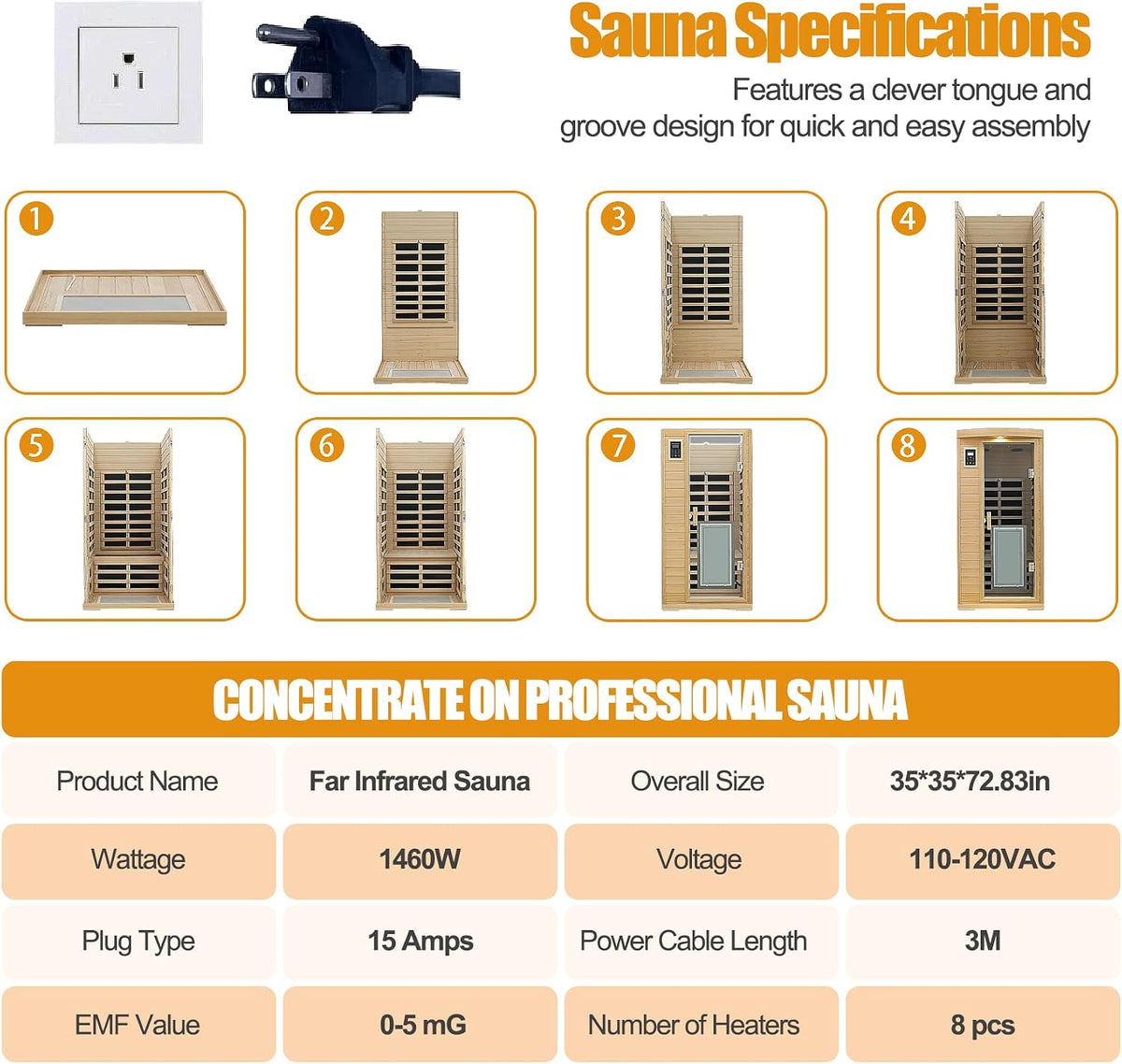 1 Person Infrared Sauna, 0-5 Mg Utra Low EMF Sauna with Door Heating Plate