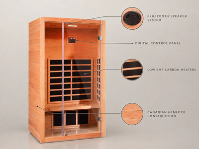 FAR Infrared Sauna Built for Home Wellness, Extendable Design, 6 Carbon Heaters, Hemlock Wood Construction